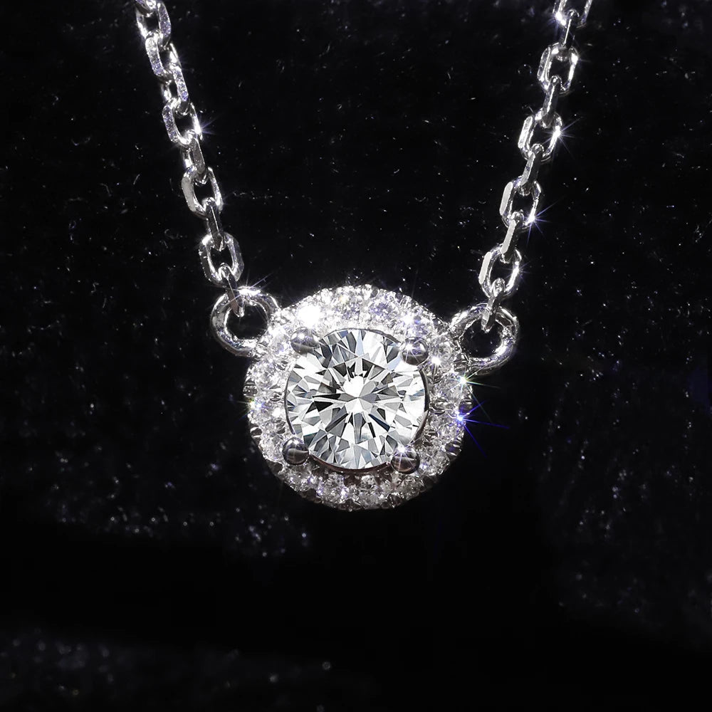 SU202 Abiding Fine Gold Jewellery Mosinite Lab Diamond 9K 10K 14K 18K Solid Gold Halo Real VVS Real Diamond Necklace