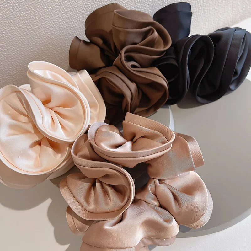 Korean Retro Simple Hair Tie High Sensitivity Solid Color Polyester Cloth French Scrunchies Fashionable Leather Band 13CM