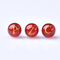 Wholesale 8mm 10mm Natural Stone Red Carnelian Gilding Carving 26 Letters Crystal Red Agate Loose Beads for DIY Jewelry Making
