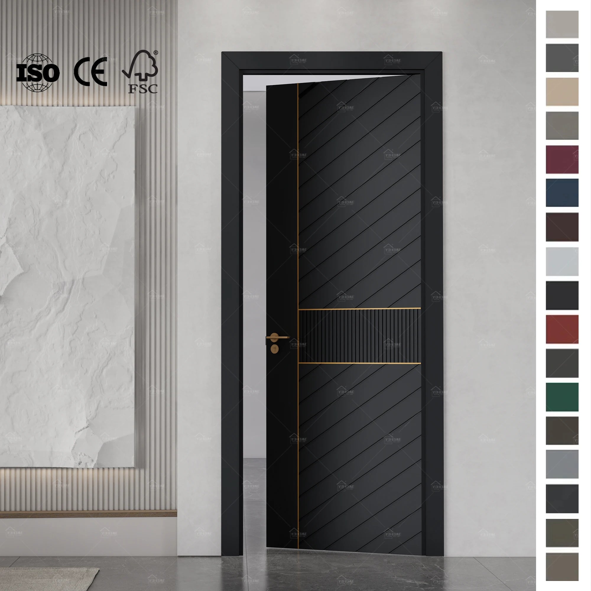 Foshan Top Manufacturer Durable Internal House Doors Design Modern Interior Wooden Door Eco-Friendly MDF Slab Doors