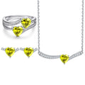 Fine Jewelry Set Yellow Heart Double Zircon Sterling Silver Set Zircon Stone Woman 925 Sterling Silver Jewelry Sets