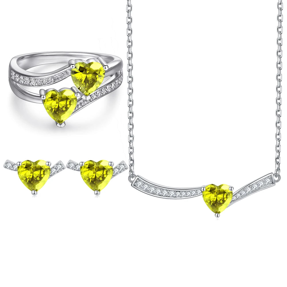Fine Jewelry Set Yellow Heart Double Zircon Sterling Silver Set Zircon Stone Woman 925 Sterling Silver Jewelry Sets