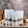 Lebei Packing White Kraft Paper Stand up Pouch with Window Ziplock Plastic Doypack Bags for Food Nuts Packaging