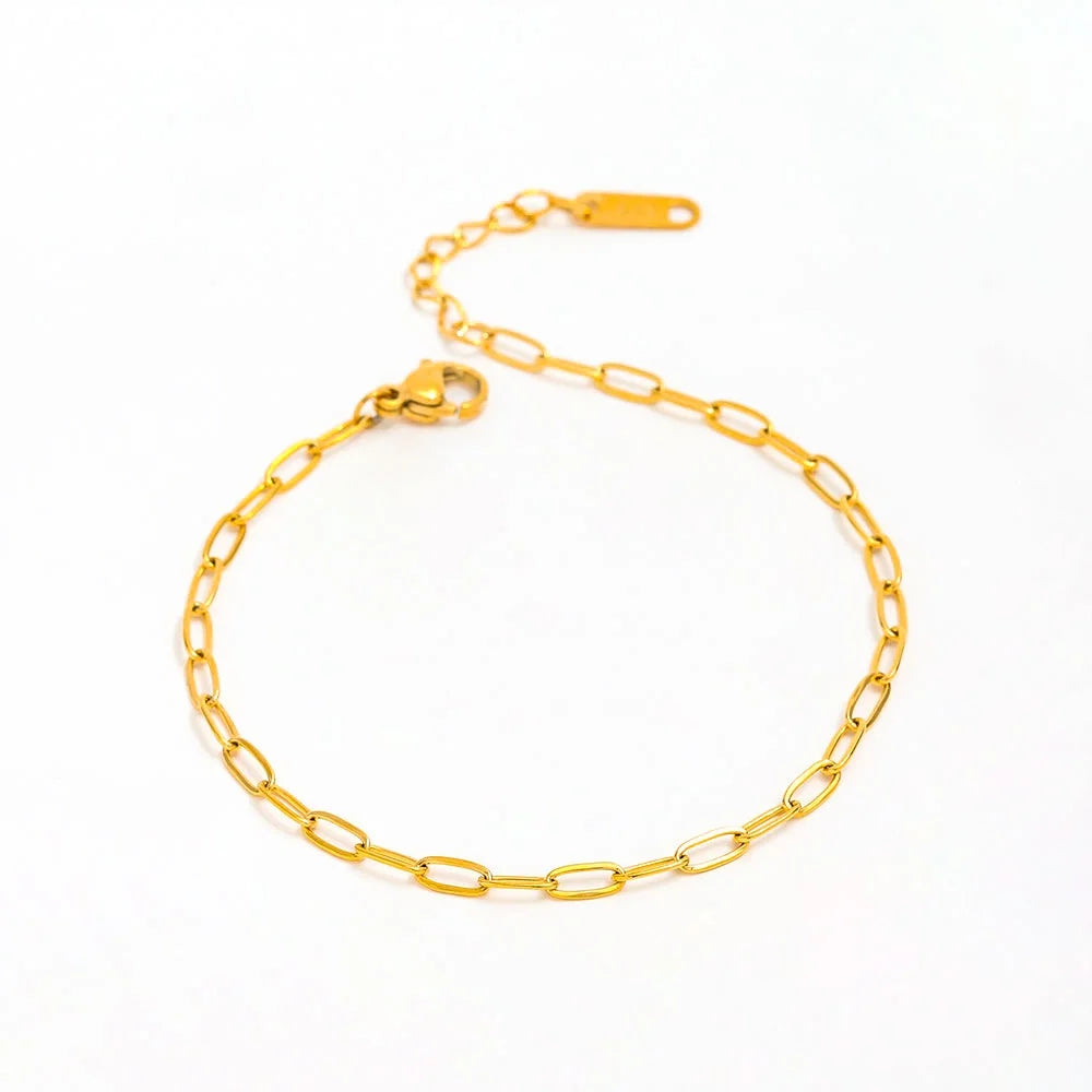 18K PVD Gold Plated Waterproof Stainless Steel Basic Paper Clip Chain Bracelet for Women Wholesale Jewelry
