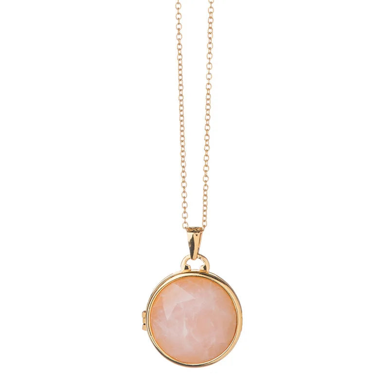 MECYLIFE DIY Memory Picture Natural Stone Photo Frame Pendant Necklaces Gemstone Jewellery Gold Plated Simple Locket Necklace