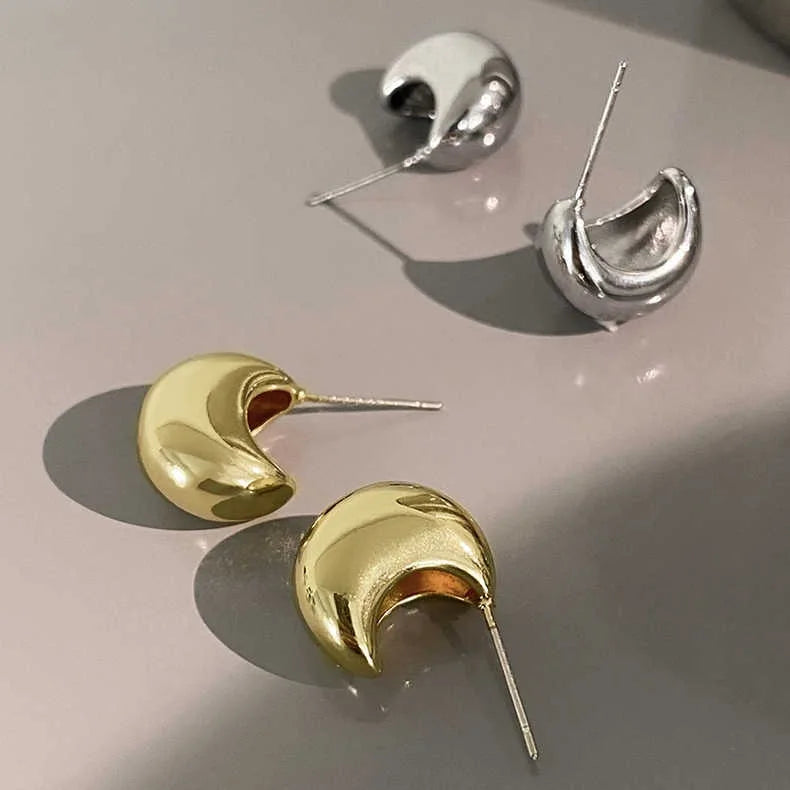 Thick C Hoop Earrings 925 Sterling Silver Gold Plating 3D Moon Shape Earrings for Women Wholesale