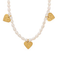 Vintage Clavicle Chain Stainless Steel Heart Pendant with Freshwater Pearl Necklace
