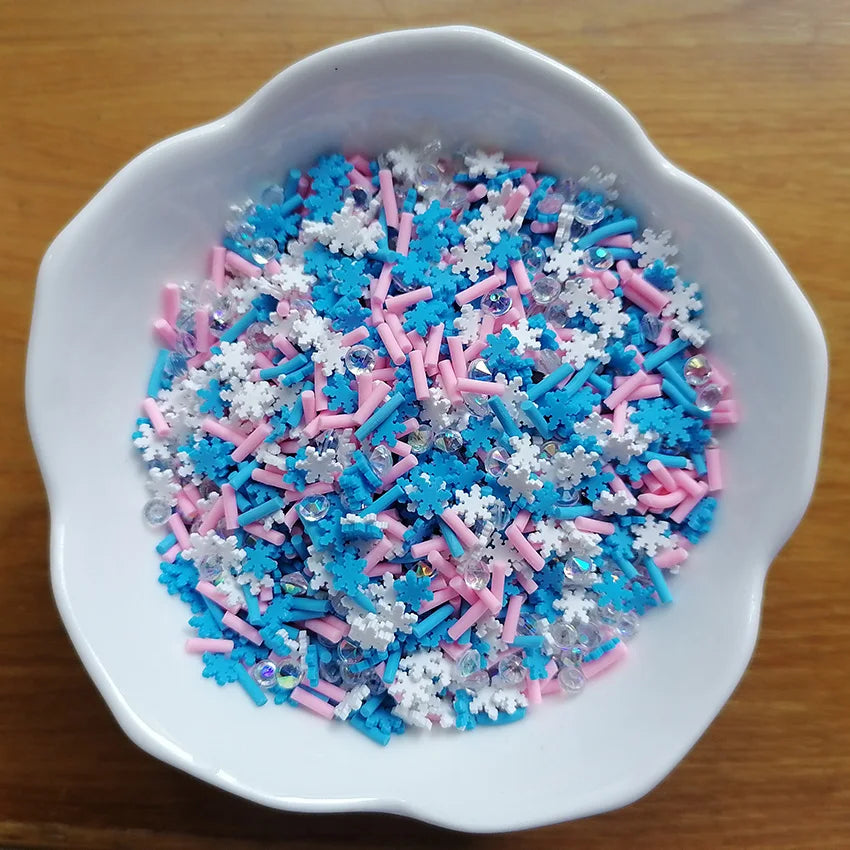 1kg DIY Craft Slime Sprinkles Christmas 5mm White Blue Snowflake Candy Stick Polymer Clay Sprinkles Slices