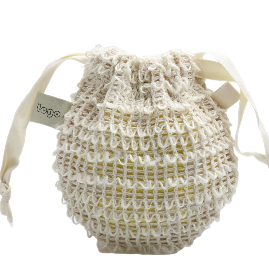 Custom Natural Hemp Sisal Pouch With Drawstring for Bathroom and Kitchen Soap Savers Eco-Friendly Print for Industry Use