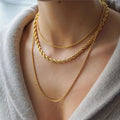 High Quality Women's Fashion 3mm Twisted Chain Necklaces Stainless Steel 14K Gold PVD Plated Mens Hip Hop Twist Chain Necklace