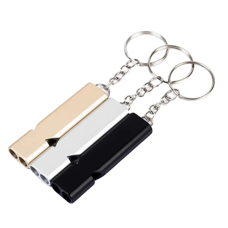 Outdoor Camping Hiking Emergency Survival Whistle Gold Silver Aluminum Alloy Whistle with Keychain