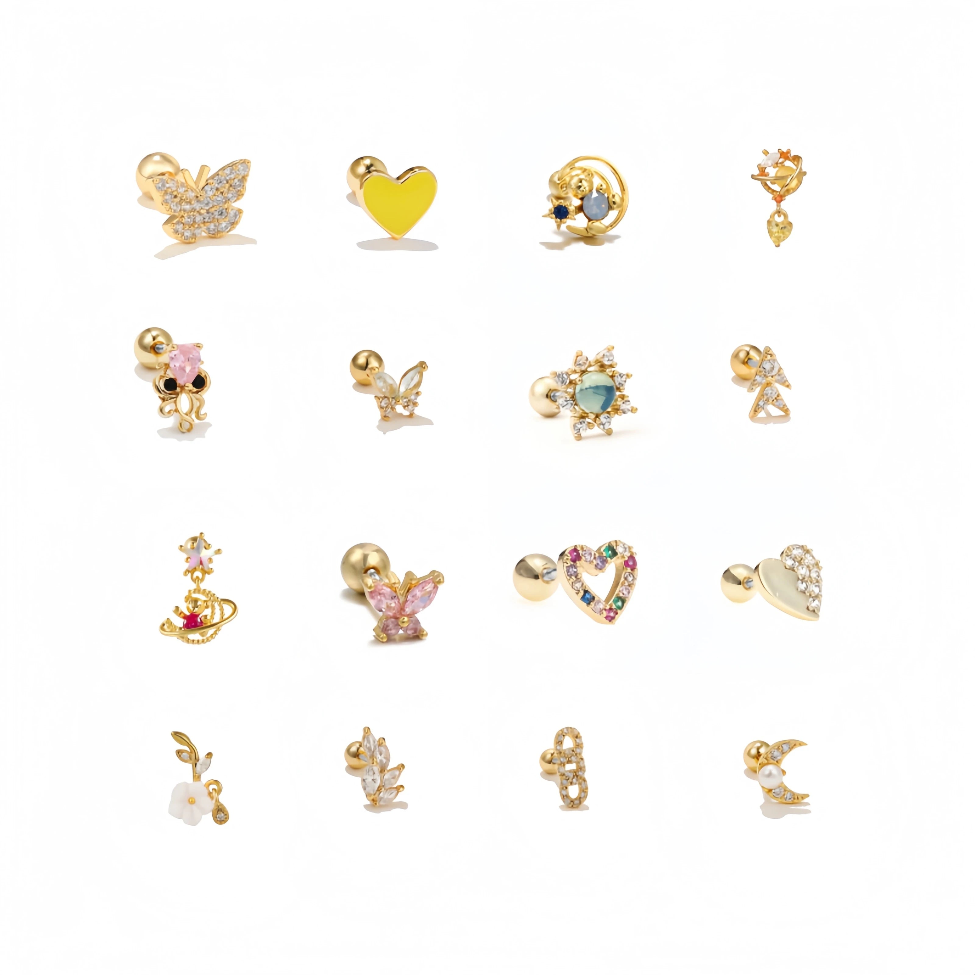 ZUOLA Trendy Fashion Piercing Jewelry 18K Gold Plated Stud Earrings Heart Shaped Hypoallergenic Zircon Screw Ball Back Unisex