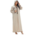 Stripe Pattern Solid Apricot Blue Color Moroccan Duabi UAE Turkey Islamic Women Abaya With Hoodie