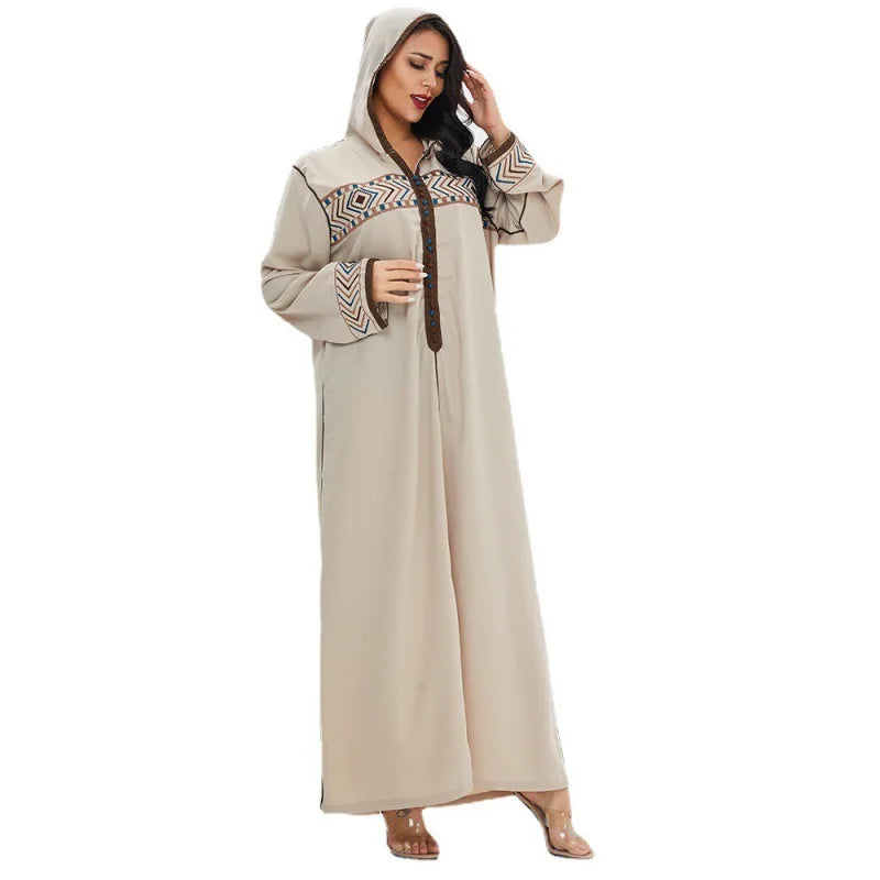 Stripe Pattern Solid Apricot Blue Color Moroccan Duabi UAE Turkey Islamic Women Abaya With Hoodie