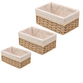 3 Pcs Handmade Elegant Rectangle Woven Paper Rope Storage Bins Sturdy Decorative Black Baskets Removable Liner Waterproof