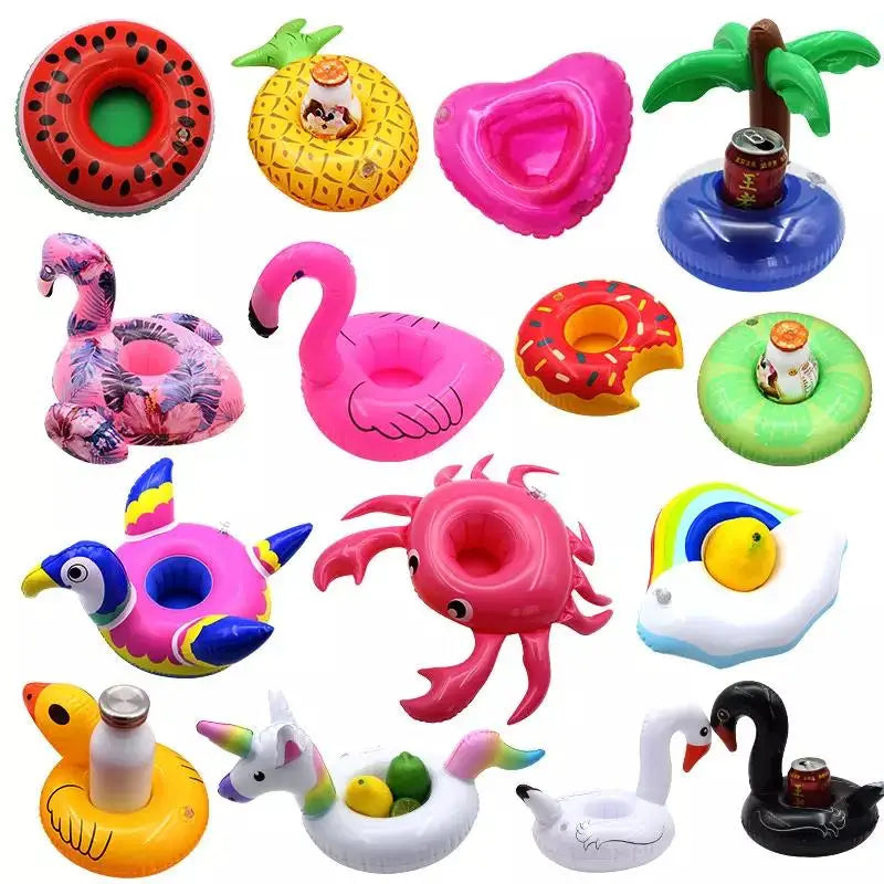 Waterhan Summer Portable Waterproof Swimming Pool Plastic Cup Floating Animal&Fruit Model Bottle Set Inflatable Drinks Holder