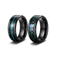 POYA Wholesale 8mm Black Faceted Polished Tungsten Green Fire Opal Inlay Galaxy Wedding Ring for Men