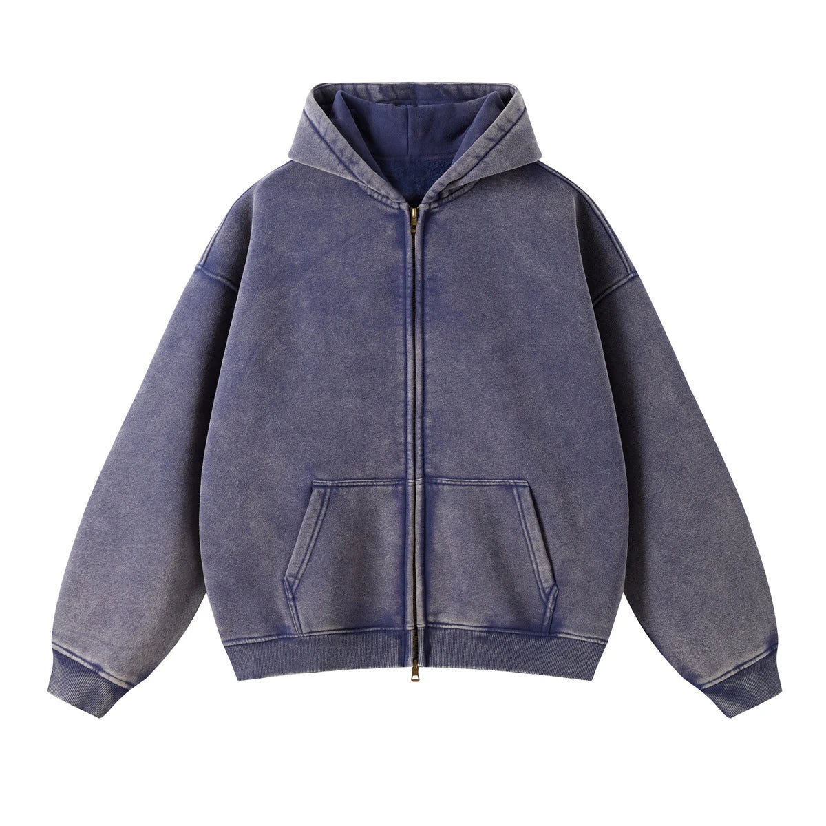 Wholesale Oversized Streetwear Zip up Sun Faded Stone Acid Washe Premium Cotton Fleece Hoodies Vintage Unsex for Men Women