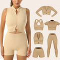 Hot Sale Sportswear Fitness Apparel Women 6 Piece Ribbed Yoga Suit Leggings Set Athletic Wear Gym Shorts Workout Clothes