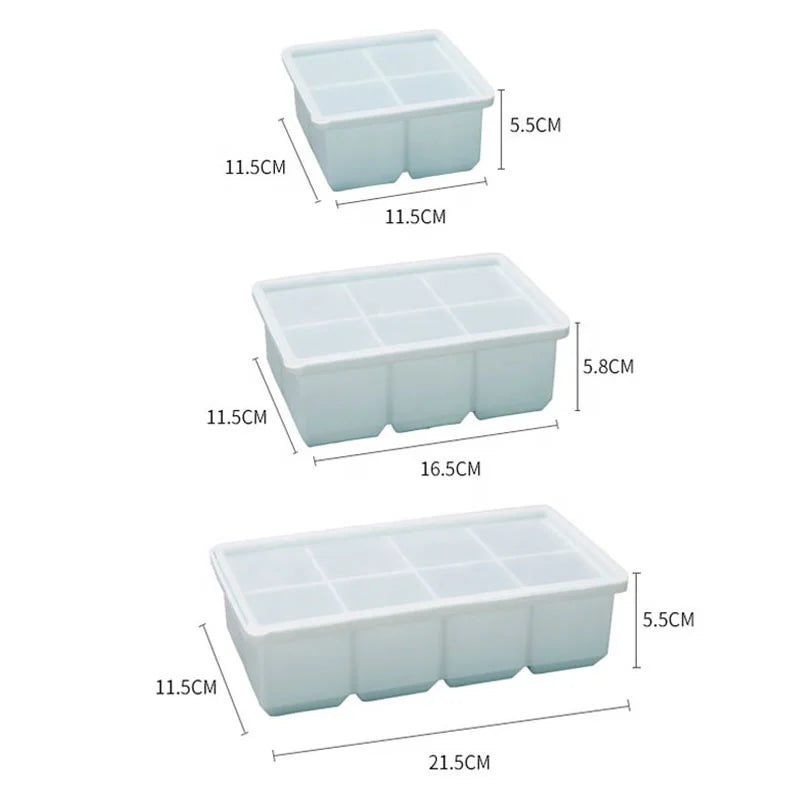 4 6 8 Grids Easy Release Molde De Hielo Square Silicone Ice Cube Mold With Lid