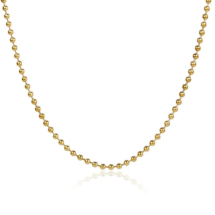 Dainty Jewelry Gold Plated Stainless Steel 1.6MM Small Ball Beaded Chain Necklace for Women