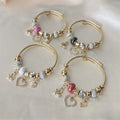18K Gold Plated Stainless Steel Bangle Bracelet for Women Swan Heart Love Charms with 4 Colors Beads Fashionable Charm Bracelets