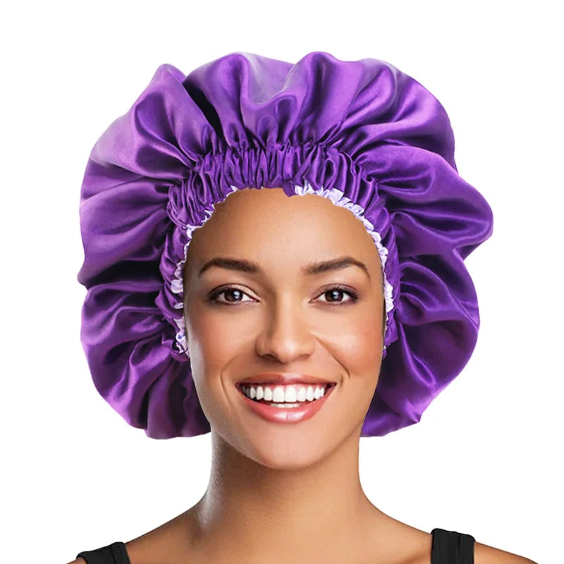 Hot Sale Women Beauty Monochromatic Color Double Layer Satin Night Sleep Cap Hair Bonnets Sleeping Cap Women for Hair Care