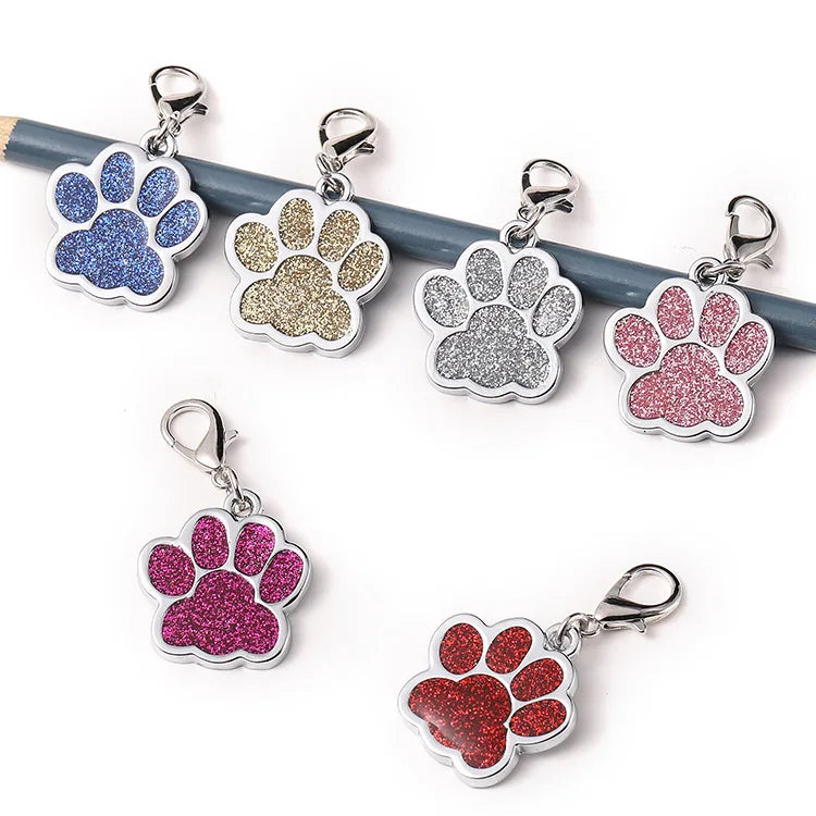 Hot Christmas Gift Dog ID Metal Pet Zinc Alloy Identity Card Custom Glitter Footprint Engraving Dog ID  Pendant