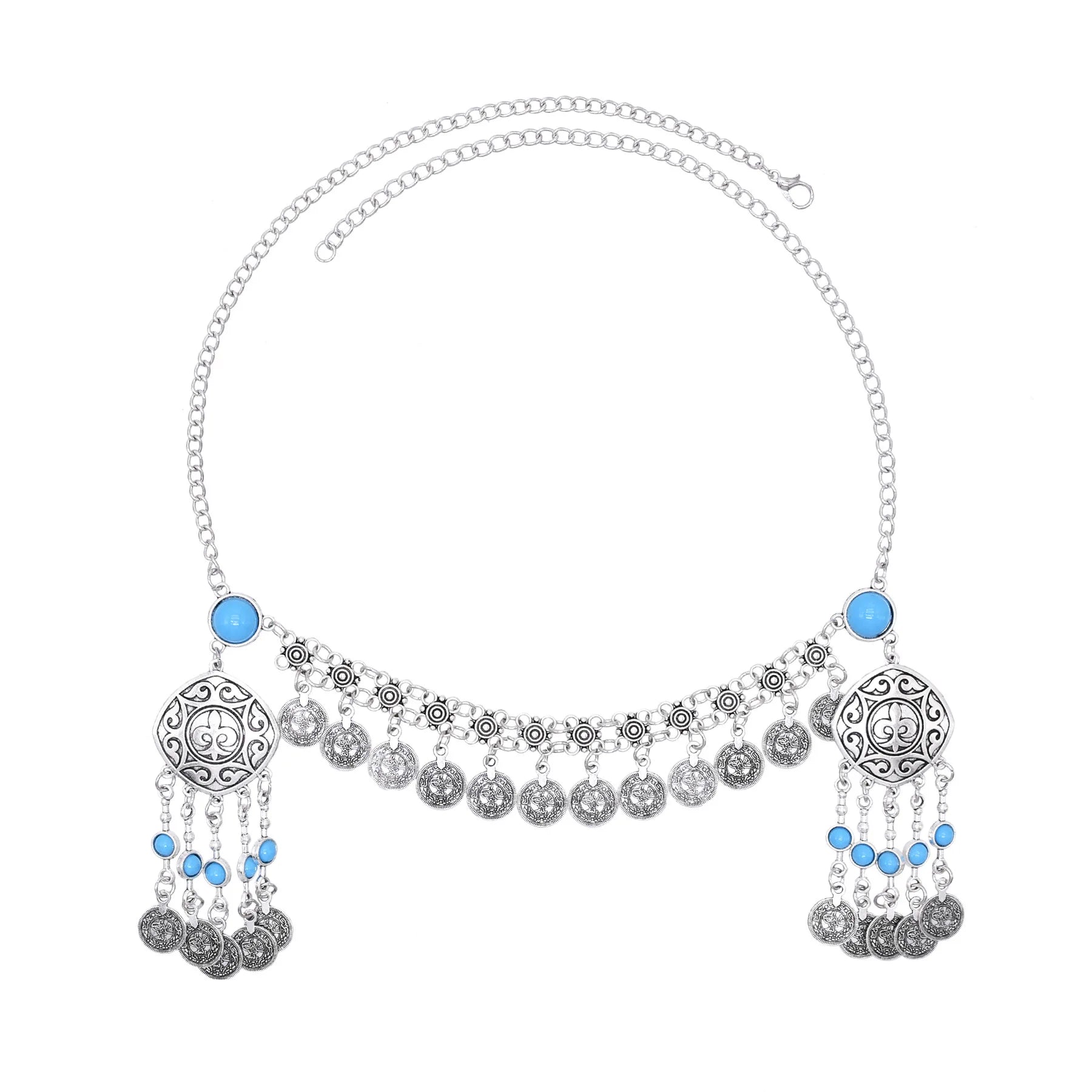 Vintage Boho Headband for Women Turkey Asian Kazakhs Ethnic Hair Jewelry with Long Coin Tassel Chains Feminina Headpiece