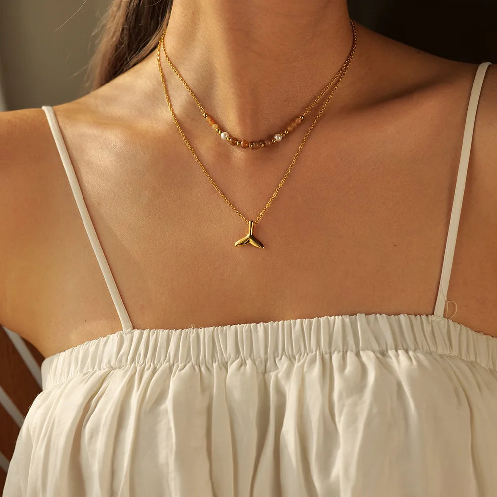 New 18K Gold Plated Texture Square Stainless Steel Party Jewelry Chess Plaid Pattern Pendant Necklace
