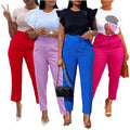 D437 Latest Design Women's Pants Trousers Elegant Career Suits Office Pants for Ladies High Waist Casual Pants With Belt