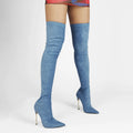 Faux Suede Pointed Toe Women Boots With Electroplated Metal Heel High Stretch Over-the-knee Boots