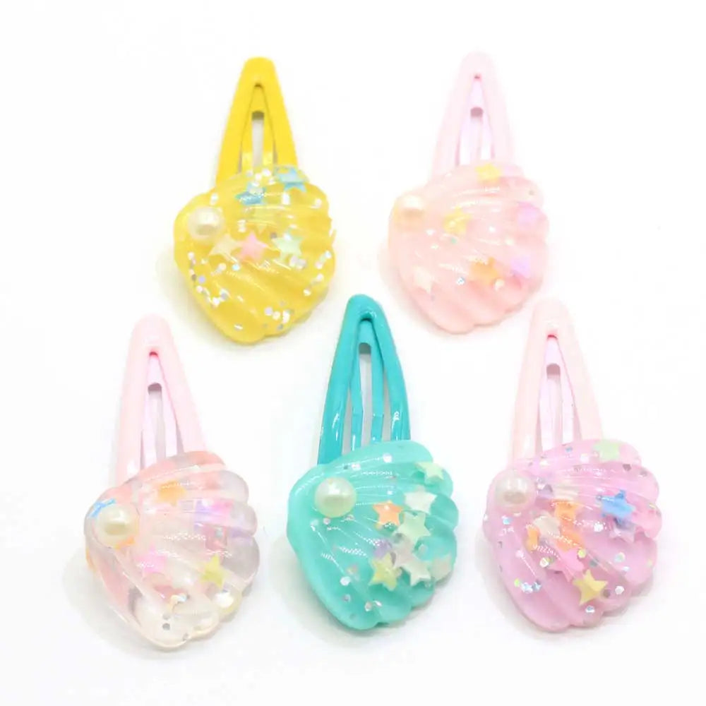 Glitter Transparent Sea Shell Hair Clips for Children Kids Hair Decoration Curved Hair Clips