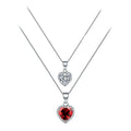 Genuine 925 Sterling Silver Heart Pendant Necklace Ruby Zircon Rhodium Plated for Women Fine Jewelry Accessories