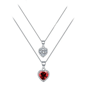 Genuine 925 Sterling Silver Heart Pendant Necklace Ruby Zircon Rhodium Plated for Women Fine Jewelry Accessories