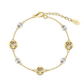 GMB70 Hollow Design Four-Leaf Clover Charm Shell Pearl Bracelet 925 Sterling Silver Rhodium Plated Girlfriend Bracelet Gift