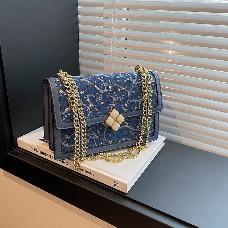 Women's High-End Summer Chain-Handled Crossbody Shoulder Bag All-Match Small Square Candy Pattern PU Lining Rivet Decoration