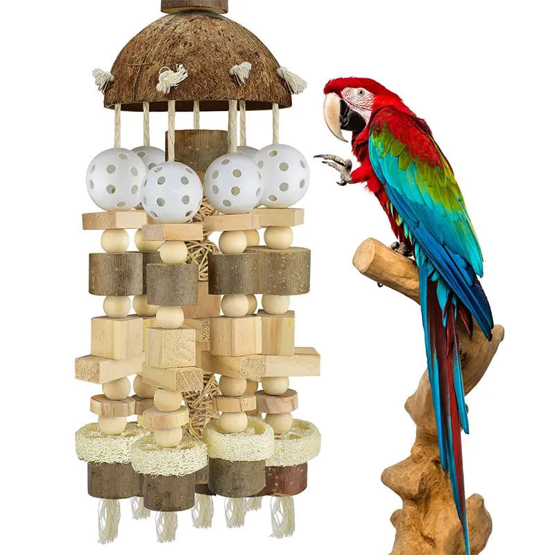 Durable Fashionable Eco-friendly Wooden Coconut Shell Pet Toys Special Large Parrot Supplies Cross-Border Usage Packaged Bag