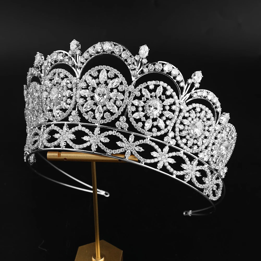Platinum Plated/ Gold Plated Luxury Zircon Pageant Crowns Large Wedding Hair Accessories Crown Bridal Tiara