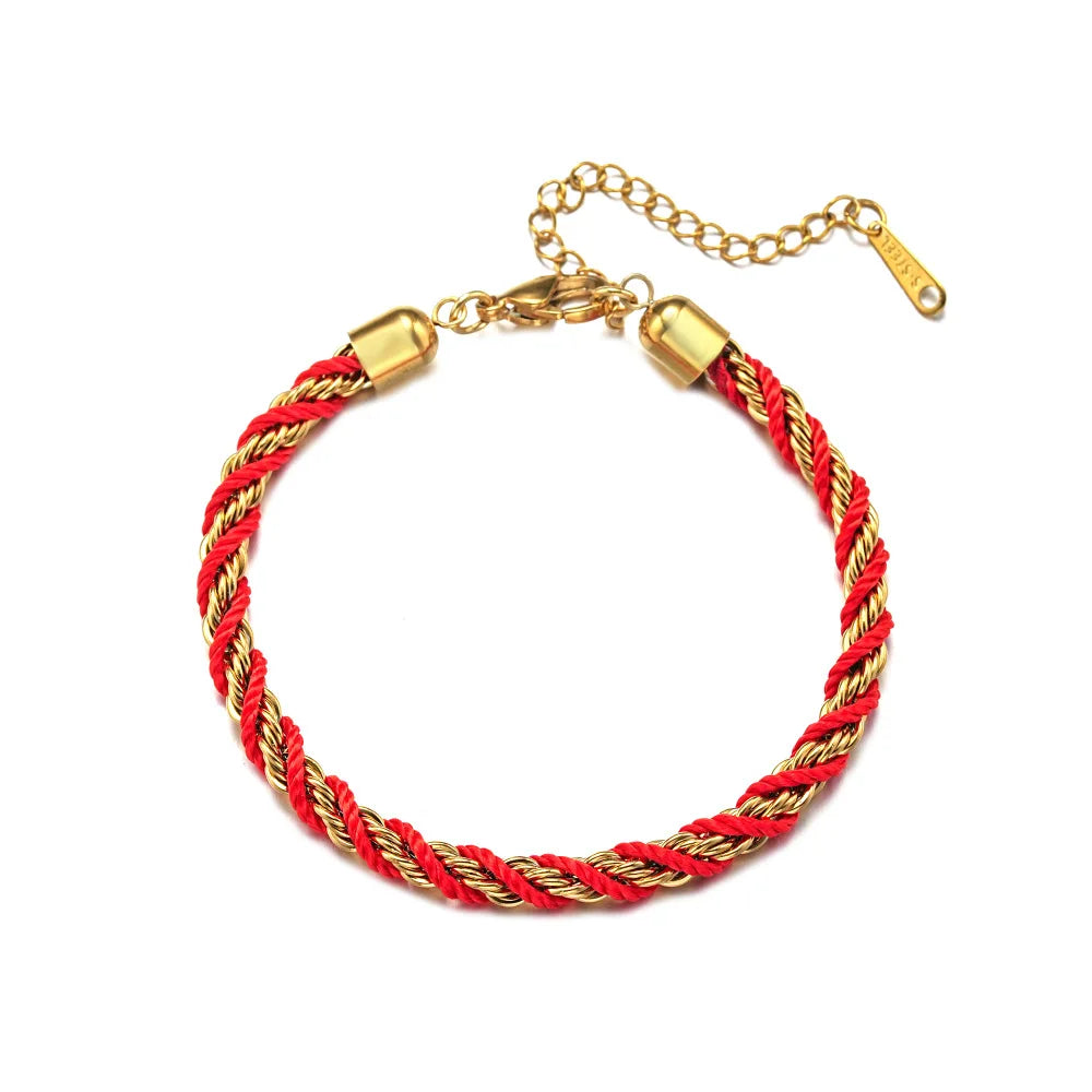 GT Mixed Color Twisted Braided Rope Bracelet 18k Gold Plated Stainless Steel Fashion Bracelet Neutral Bracelet Geometric Shapes