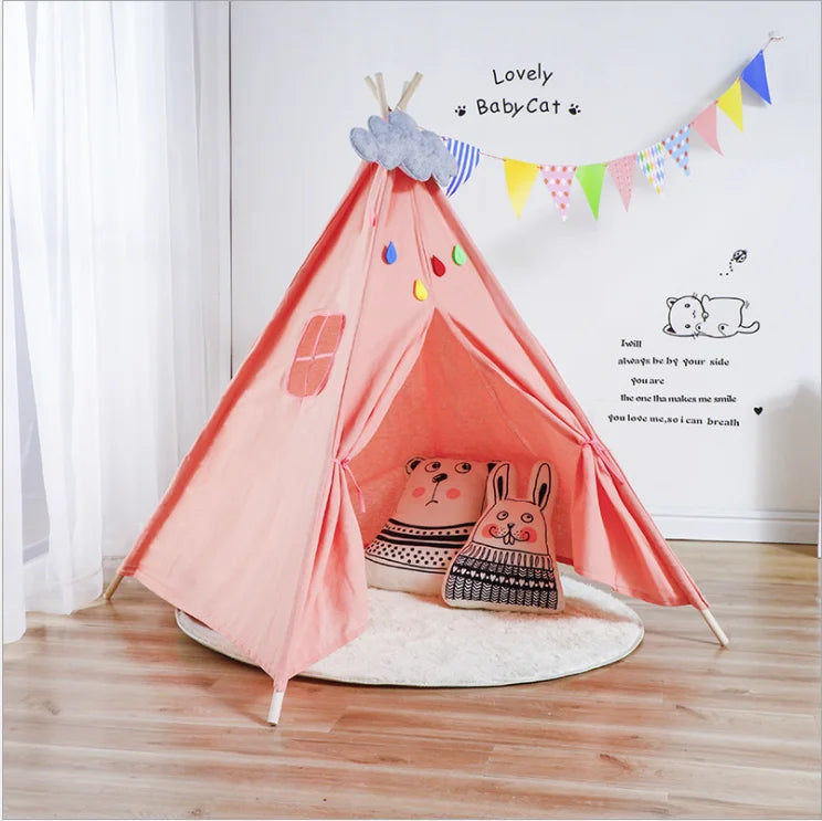 2023 Hot Sale 4-Season Kids Play Tent Indoor Tipi Cotton Canvas Playhouse for Outdoor Camping