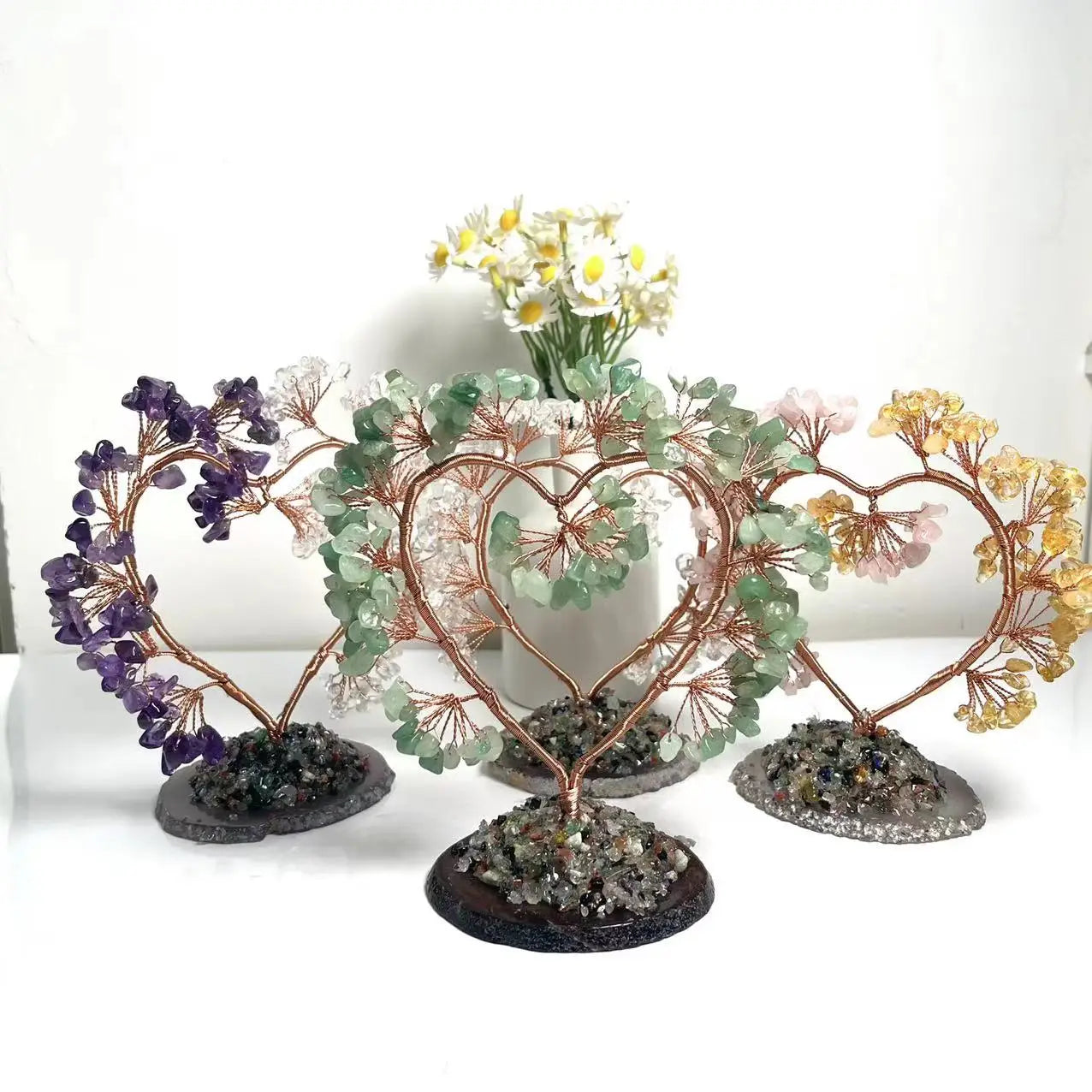 Natural Healing Crystal Trees Citrine  Amethyst  Rose Quartz Tree Crystal Heart Chips Tree for Decoration