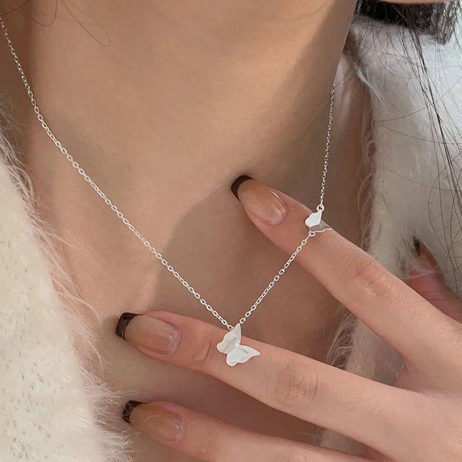 Trendy Solid 925 Sterling Silver Butterfly Necklace for Women Fashionable Link Chain for Engagement Anniversary or Party