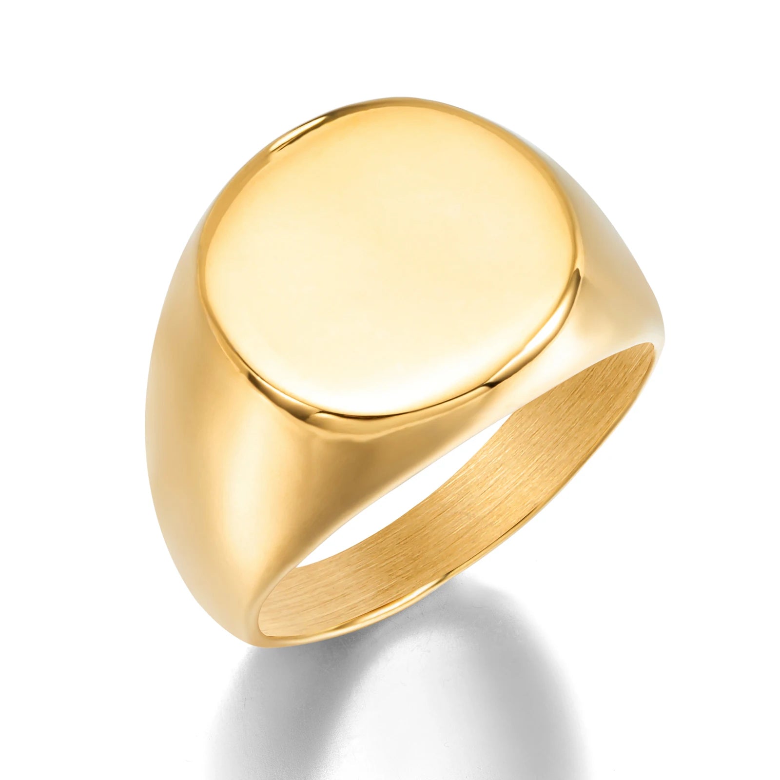Custom Logo Men Solid Signet Ring Round Ring 18k Gold Stainless Steel Blank All Miami Chunky Ring for Men Boys