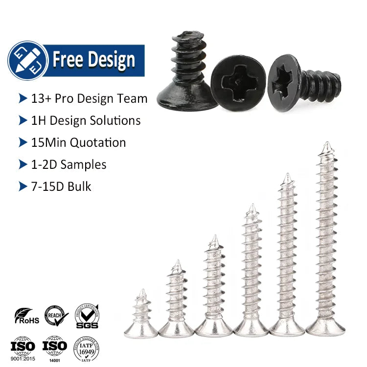 Micro Tiny Small Screws M0.6 M0.8 M1 M1.2 M1.4 M2 M3 Flat Head Phillips Cross Countersunk Self Tapping Self-tapping Screw