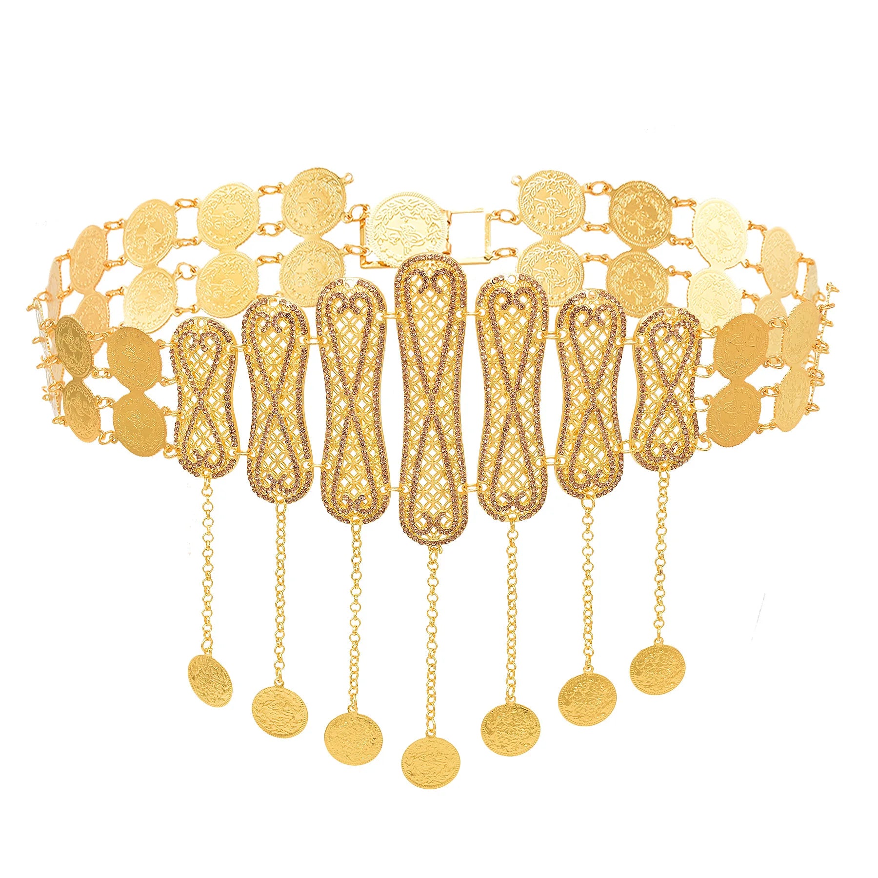 Indian Thailand Party Body Jewelry Indian France Gold Metal Hollow Flower Belly Dance Waist Belt Chains for Women