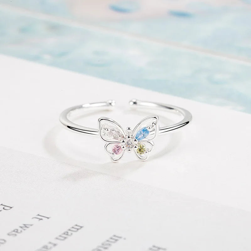 2025 Luxury Ladies Gemstone Rings Casual Colorful Diamond Butterfly Fairy Stereo Sweet Girly Heart Cute Style
