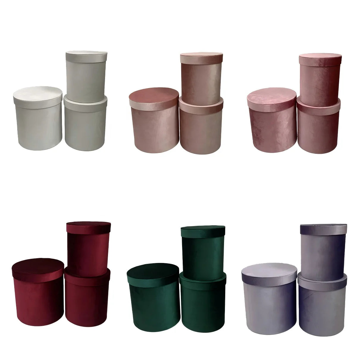 Spot (accept Custom) Luxury Velvet Cloth Round Set of 3 Flowers Gift Packing Box Velvet Round Gift Box Round Velvet Box