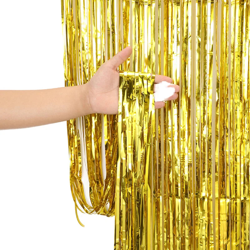 Glossy Plastic Rain Curtain 1*2m Birthday & New Year Party Decoration Tassel Flower Background with Laser Design