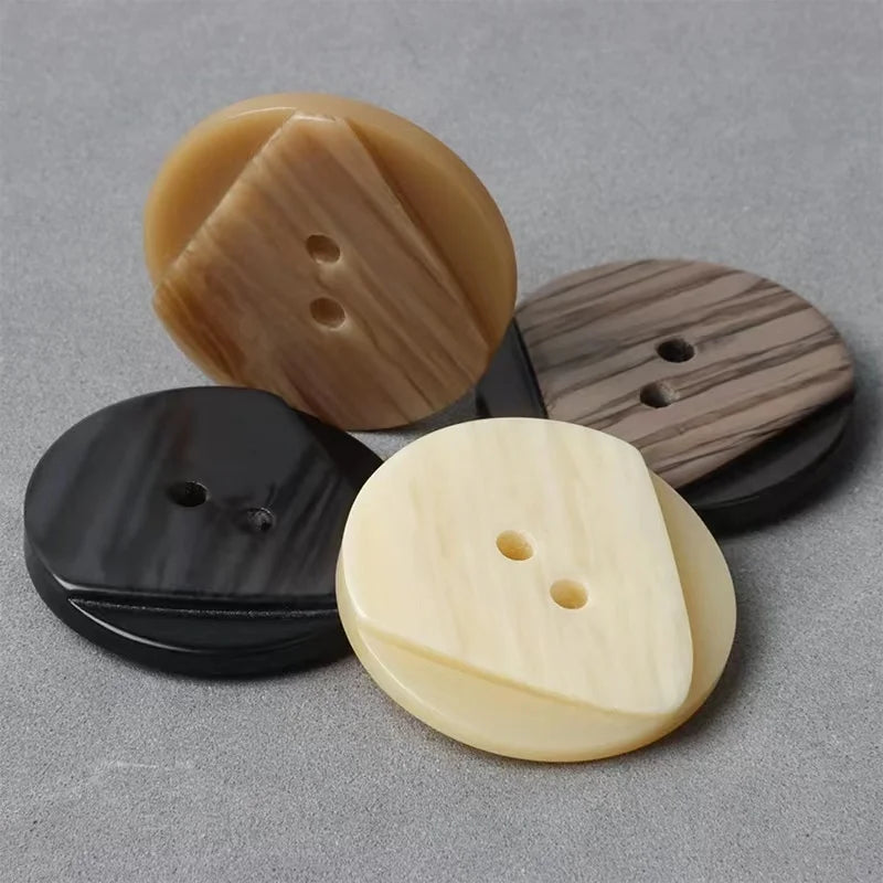 Customized logo Top Quality Resin Buttons Personalized Big  Faux Wood-grainTwo Hole Men Shirt Button Wholesale